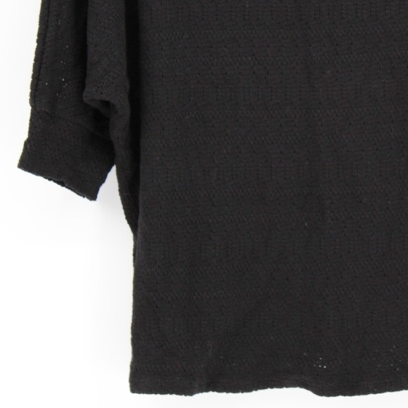NEW Gilli $68 Medium Black‎ Pointelle Scoop Neck 3/4 Sleeve 100% Cotton Sweater - Picture 6 of 11